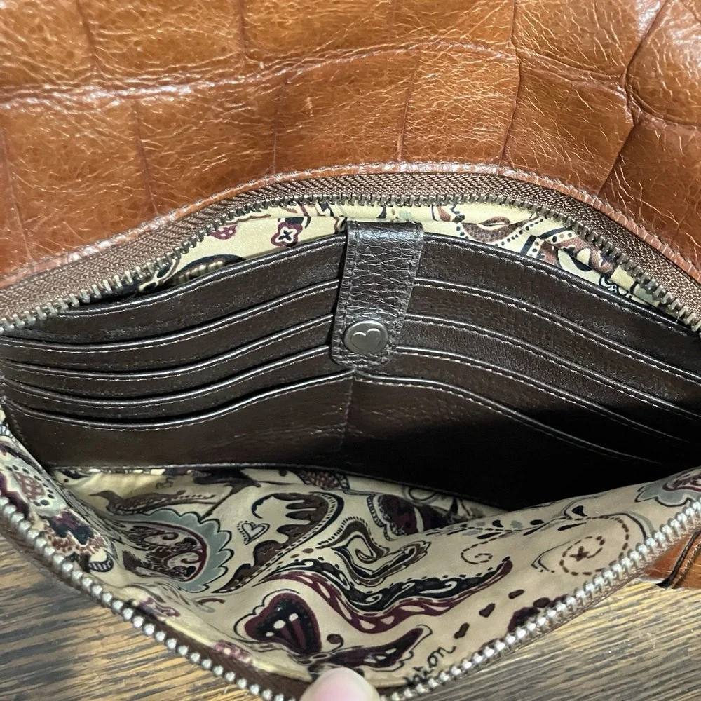 Brighton Cognac Brown Croc Embossed Leather Shoulder Bag Hobo Top‎ Zip